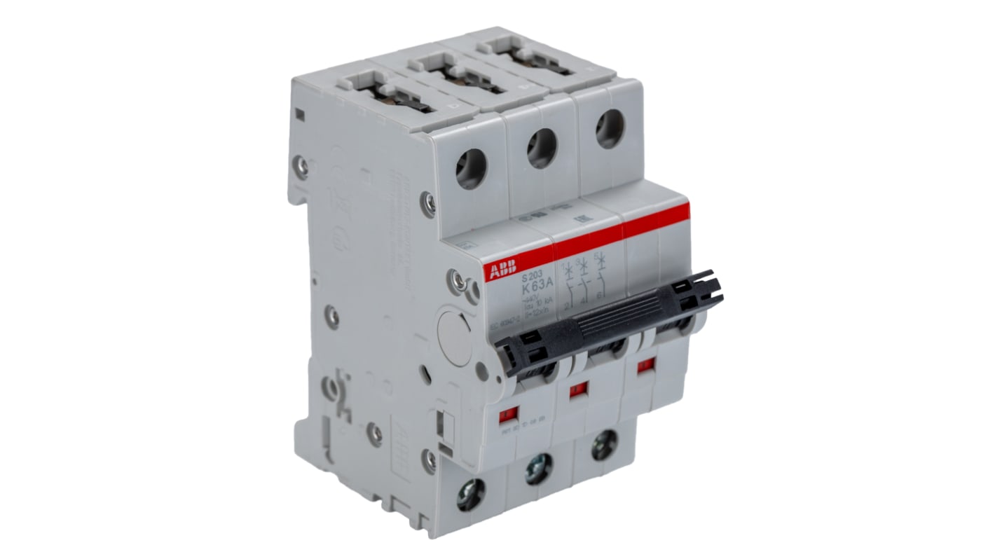ABB K型MCB, 3极, 10kA分断, 63A, 400VAC, S200系列 S203-K63