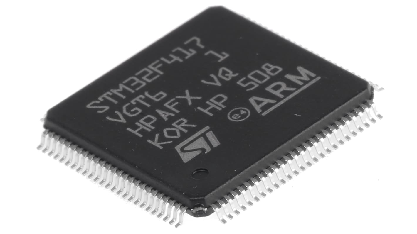 STMicroelectronics STM32F4单片机, ARM Cortex M4内核, 100针, LQFP, 最大168MHz, 1.024 MB 闪存, 4 kB、192 kB RAM