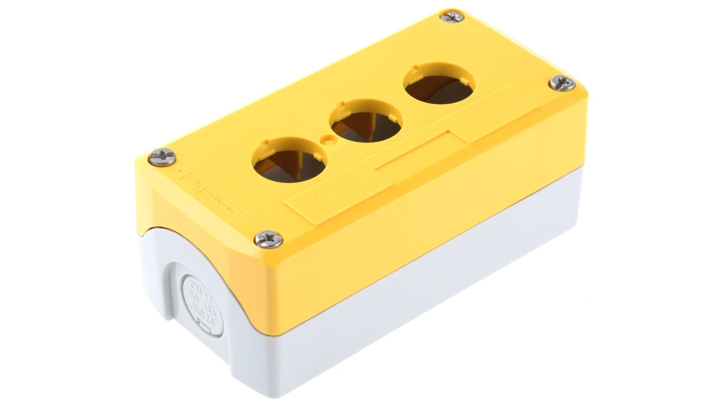Schneider Electric 三孔按钮盒, Φ22mm孔径, 黄色塑料外壳, 最高+70°C, Harmony XALK系列