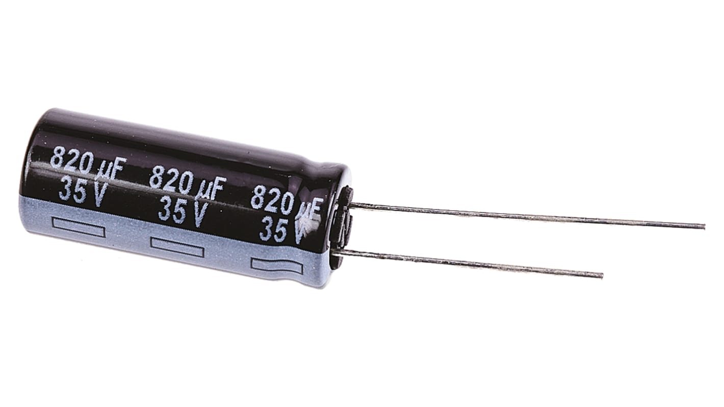 Panasonic , THT Aluminium-Elektrolyt Kondensator 820μF ±20% / 35V dc, Ø 10mm x 25mm, bis 105°C