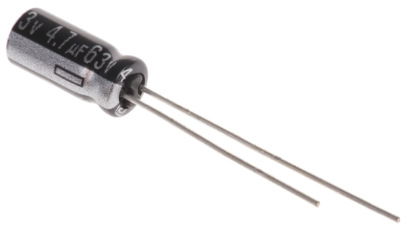 Panasonic 4.7μF Aluminium Electrolytic Aluminium Electrolytic Capacitor 63V dc, Radial, Through Hole - EEUEB1J4R7S