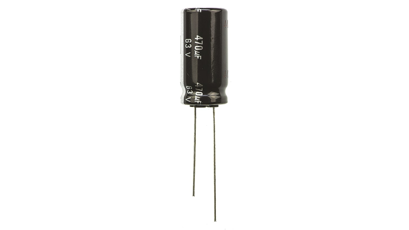 Kondenzátor, řada: EB(A) 470μF ±20% 63V dc, Radiální, Průchozí otvor Hliníkové elektrolytické Panasonic