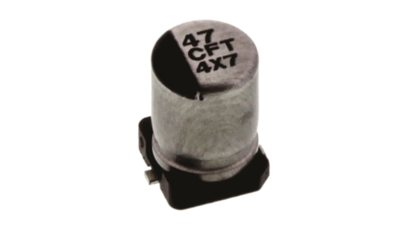 Condensatore elettrolitico Panasonic, serie FT, 47μF, 16V cc, ±20%, +105°C, SMD