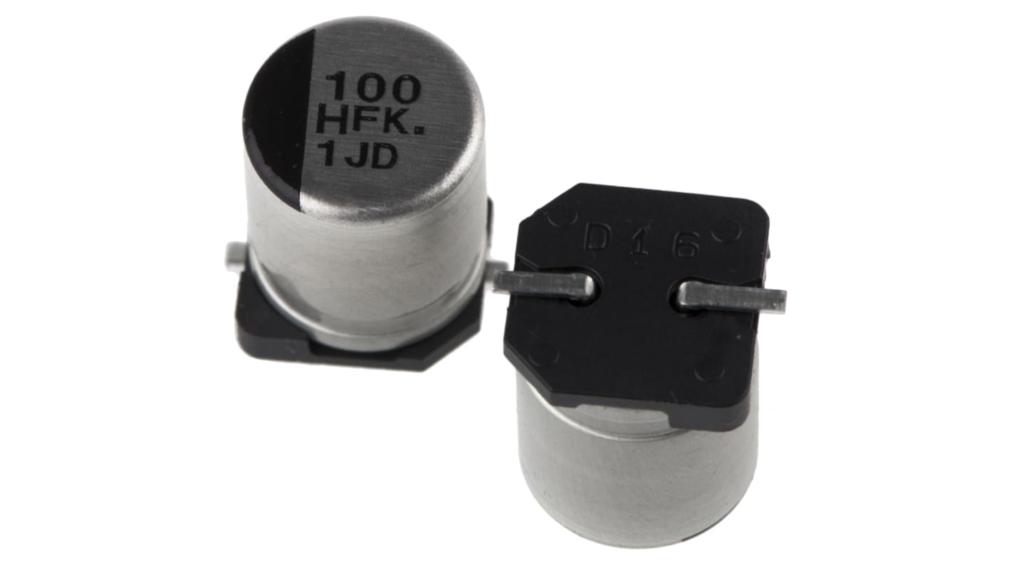 Panasonic , SMD Aluminium-Elektrolyt Kondensator 100μF ±20% / 50V dc, Ø 8mm x 10.2mm, bis 105°C