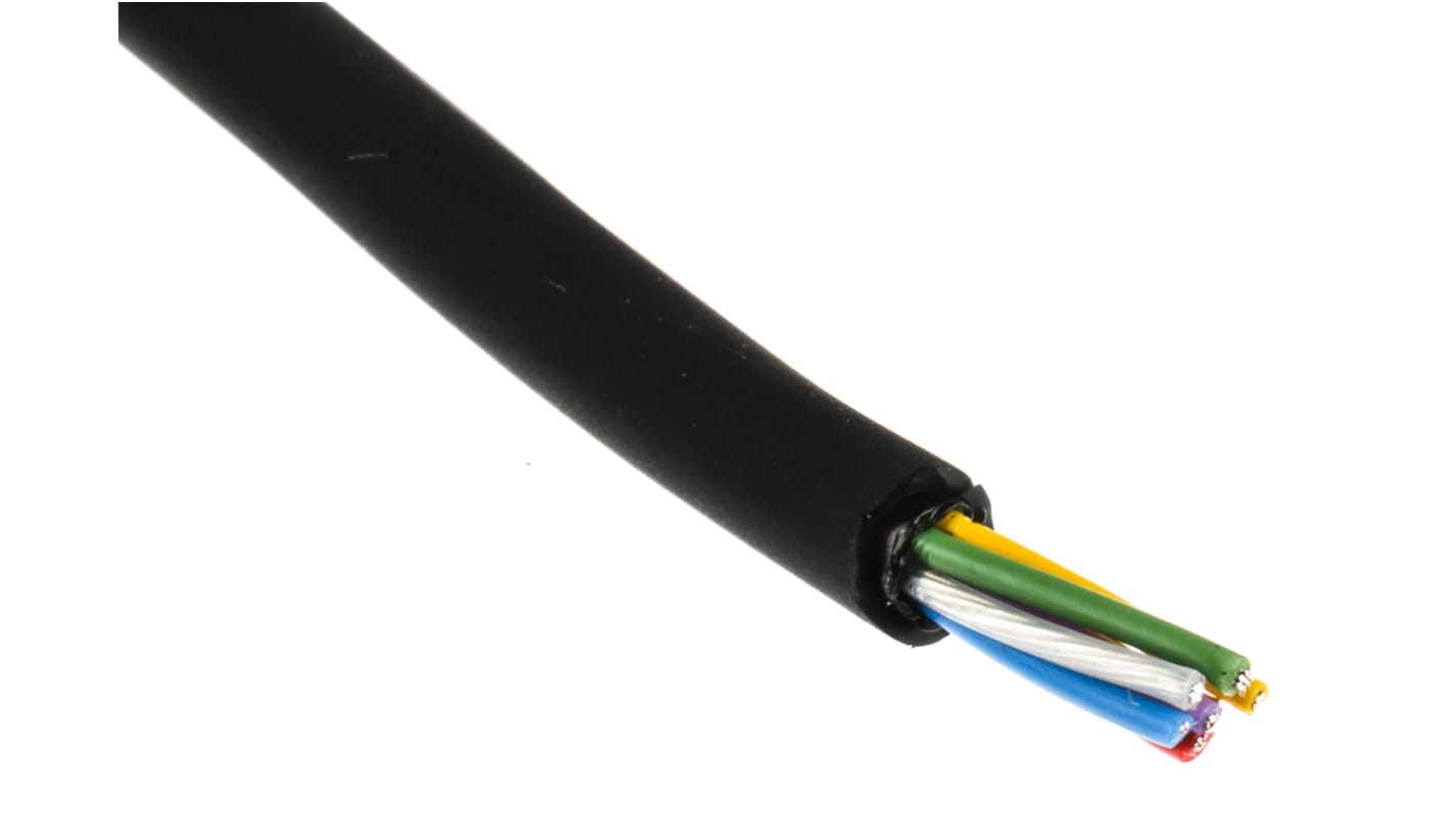 RS PRO 6 Core, 0.22 mm² CSA Screened, 5.2mm od, 100m, Black