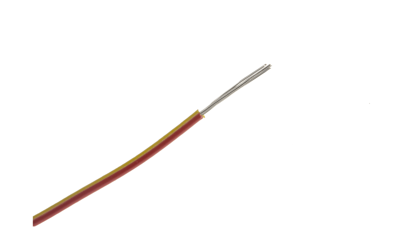 RS PRO Red/Yellow 0.2 mm² Equipment Wire, 24 AWG, 7/0.2 mm, 100m, PVC Insulation