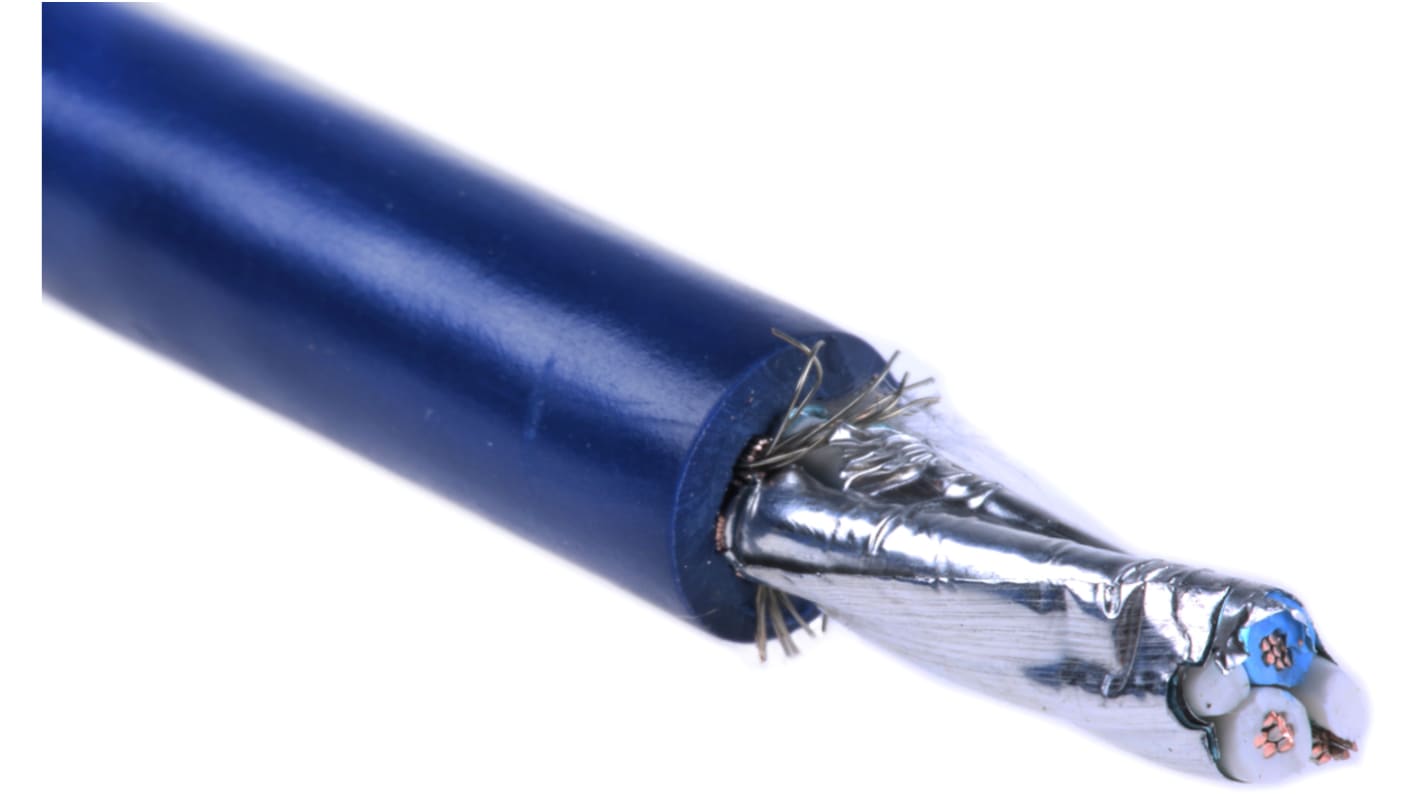 Alpha Wire, Alpha Essentials Data & Bus Cable series Foil/Braid Shield Blue Twinaxial Cable, 8.23mm OD 30m, 78 Ω