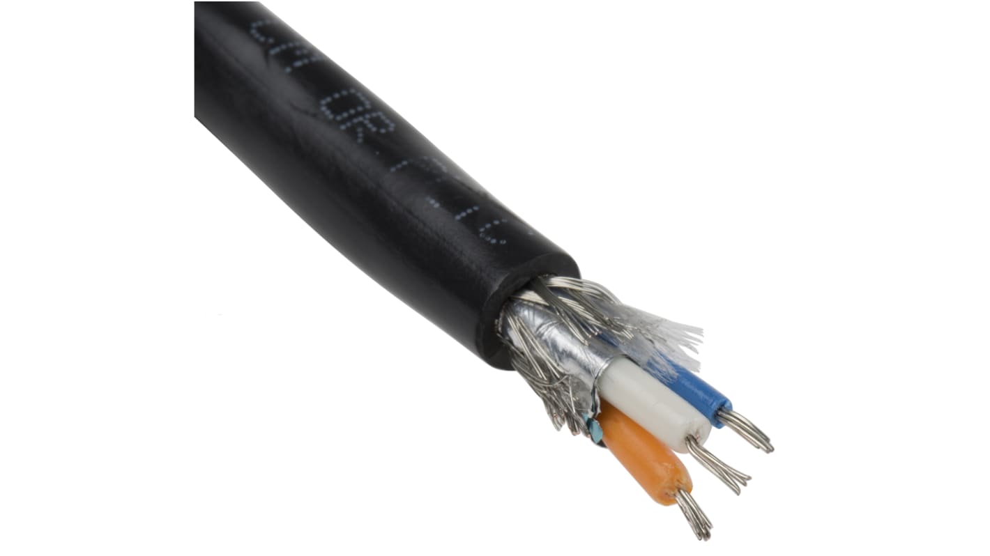 Alpha Wire Twisted Pair Data Cable, 1 Pairs, 0.456 mm², 2 Cores, 22 AWG, Screened, 30m, Black Sheath