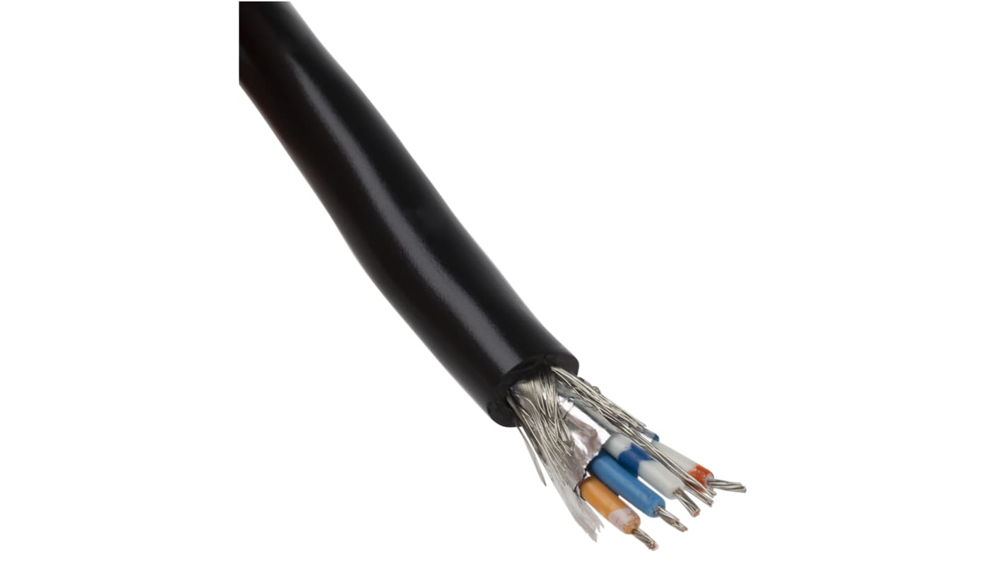 Alpha Wire 4芯2对屏蔽线 0.456 mm²双绞线 数据电缆, 22 AWG, Alpha Essentials Data & Bus Cable系列, PVC黑色护套