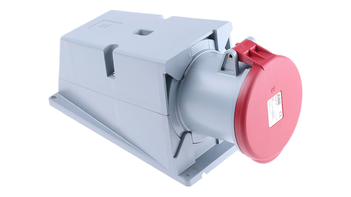 Amphenol Industrial, Tough & Safe IP44 Red Wall Mount 3P + N + E Right Angle Industrial Power Socket, Rated At 63A, 415