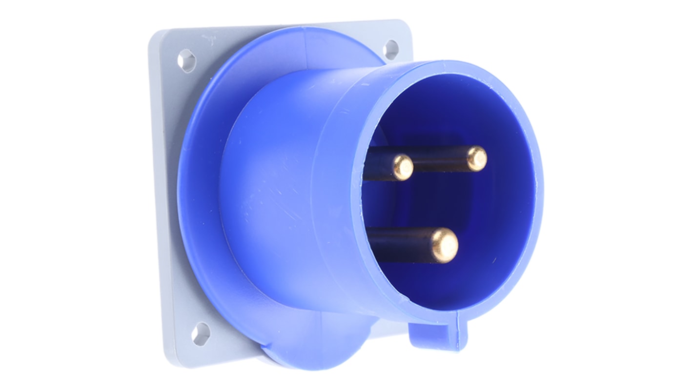 Amphenol Industrial 32A工业连接器插座, 2P + E, 230 V, IP44, 蓝色, 面板安装, Tough & Safe系列