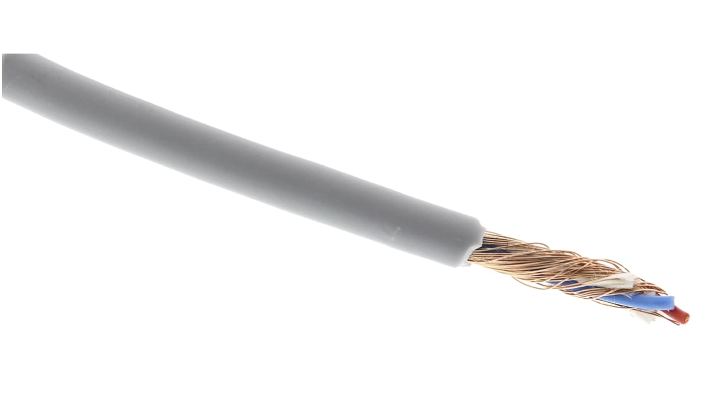 RS PRO 2 Core Microphone Cable, 0.05 mm² CSA Screened, 3.1mm od, 25m, Grey