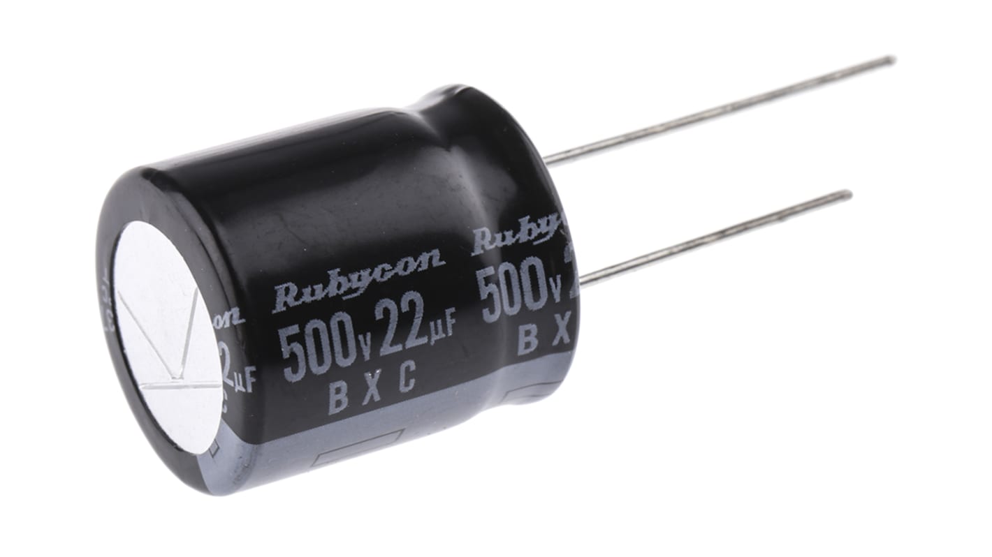 Rubycon 22μF Aluminium Electrolytic Capacitor 500V dc, Radial, Through Hole - 500BXC22MEFC18X20