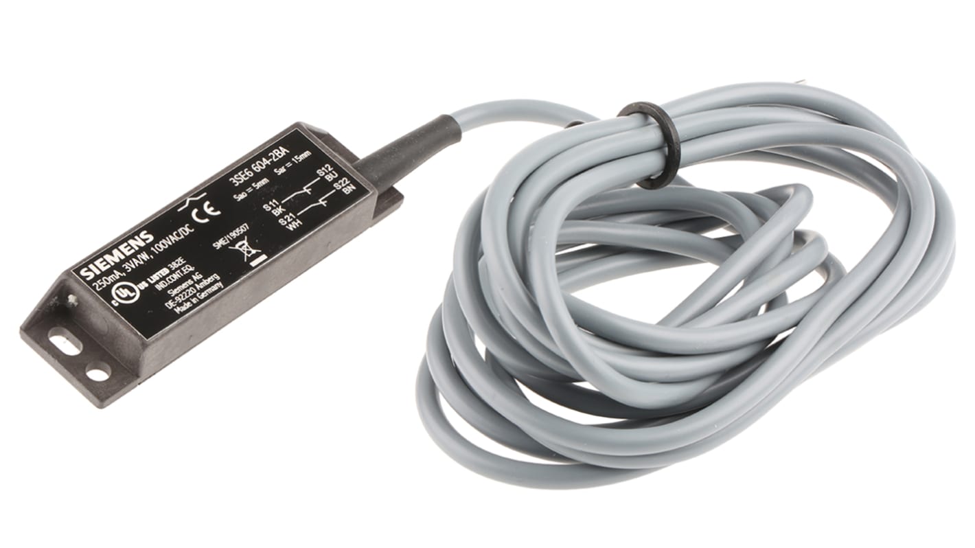 Siemens 3SE6 Series Magnetic Non-Contact Safety Switch, Plastic Housing, 4, 3m Cable