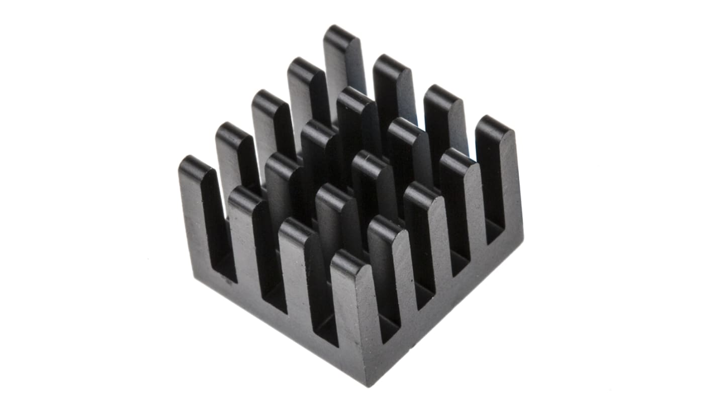 RS PRO 电子散热器, 铝制, 13 x 13.5 x 10mm, 27K/W, 胶粘箔片安装, 黑色