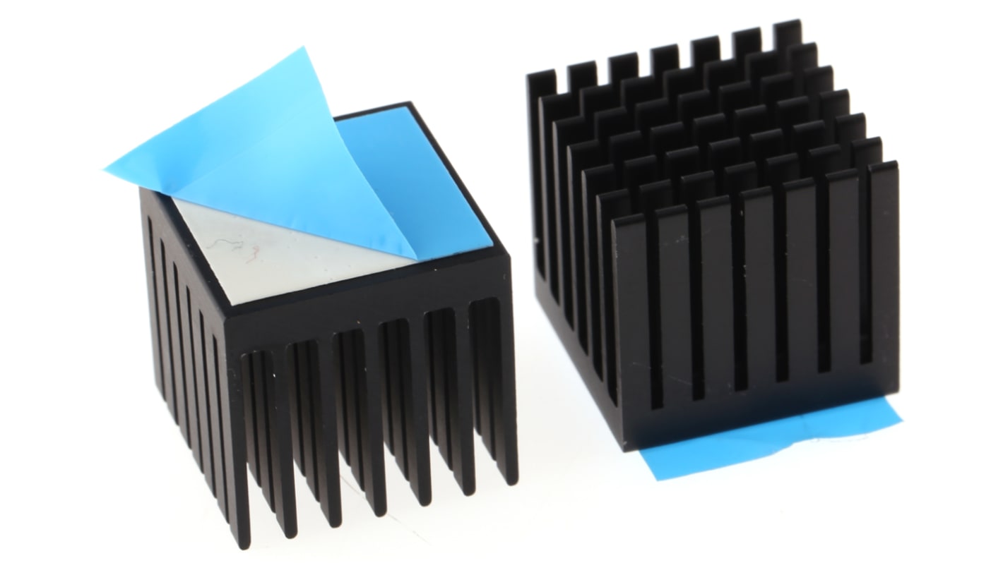 RS PRO Heatsink, Universal Rectangular Alu, 14K/W, 20 x 20 x 19.1mm, Adhesive Foil