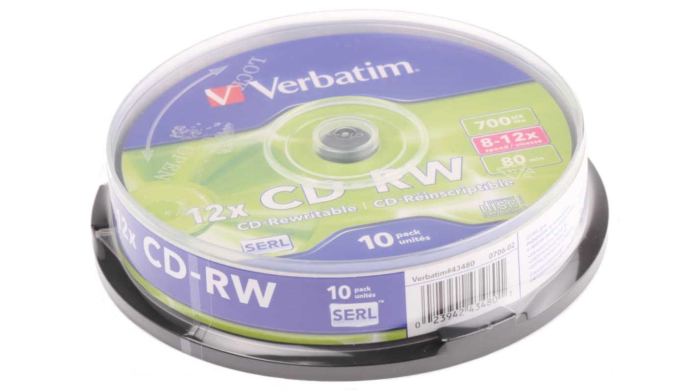 Verbatim CD-RW Rohlinge, 700 MB, 10 Stk. Spindel 12X