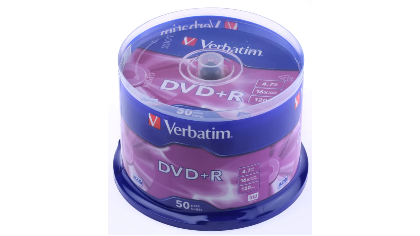 Verbatim DVD+R, 4.7 GB, 16X, 50 Pack