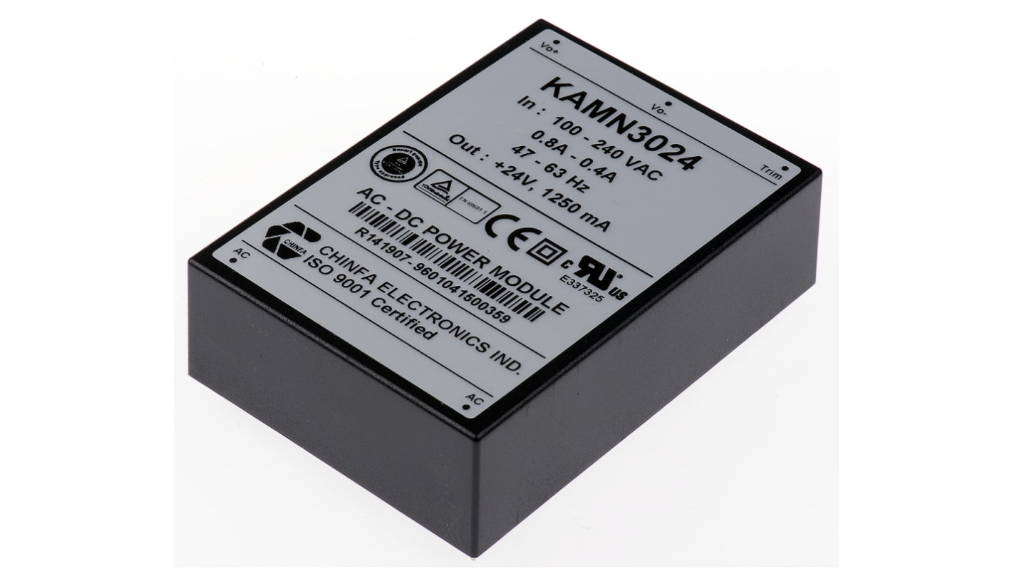 Fuente de alimentación conmutada RS PRO, 24V dc, 1.25A, 30W, 1 salida, para uso médico, Montaje en PCB