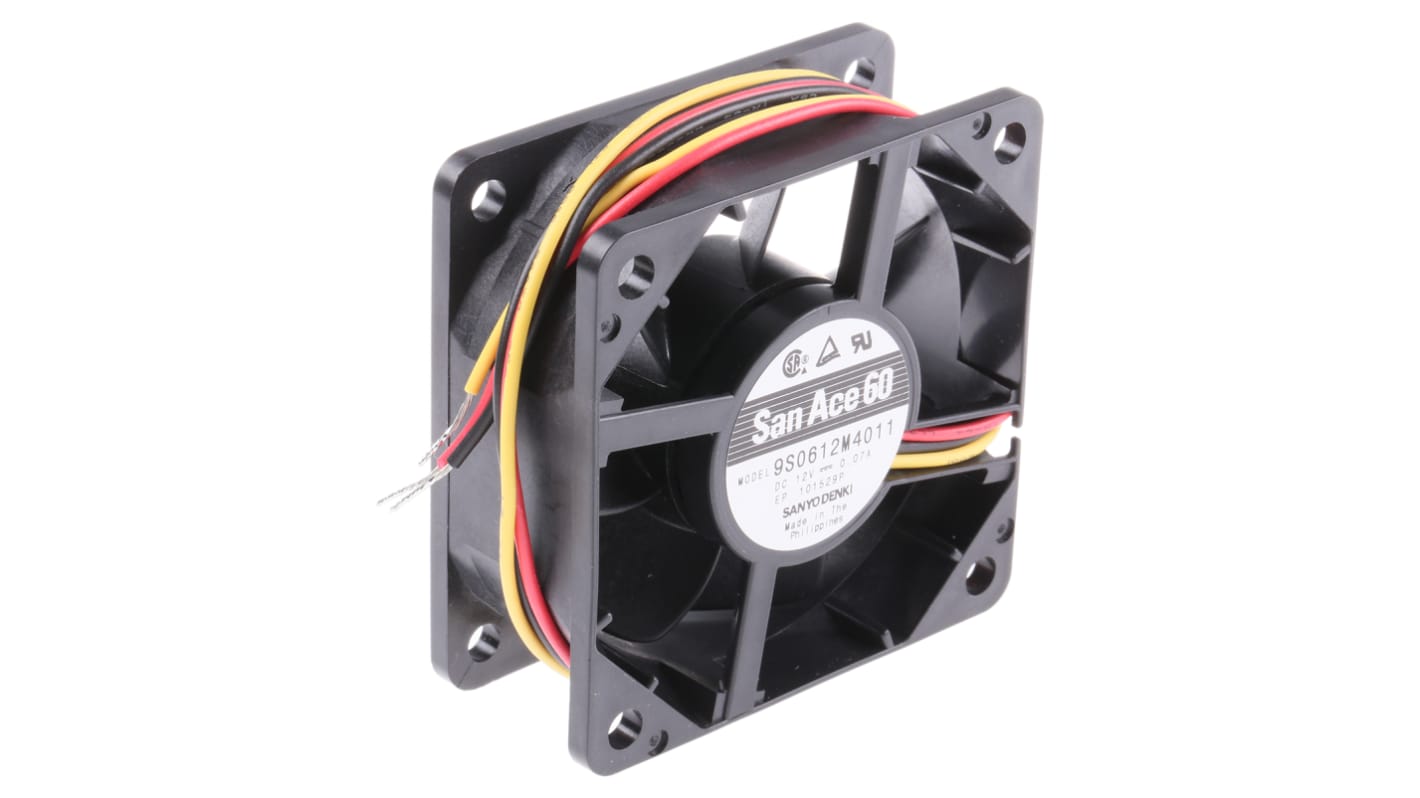 Sanyo Denki San Ace 9S Series Axial Fan, 12 V dc, DC Operation, 24m³/h, 840mW, 70mA Max, 60 x 60 x 25mm