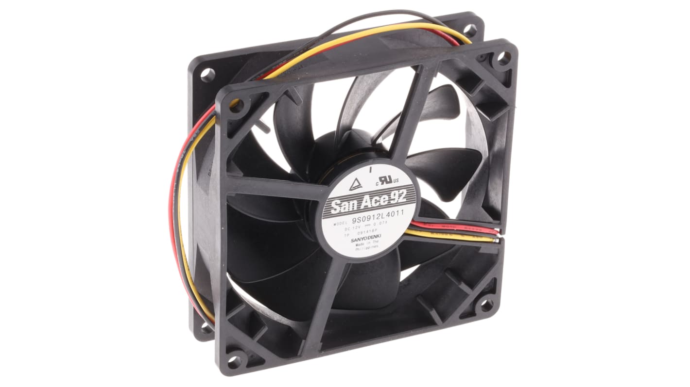 Sanyo Denki San Ace 9S Series Axial Fan, 12 V dc, DC Operation, 49.8m³/h, 840mW, 70mA Max, 92 x 92 x 25mm