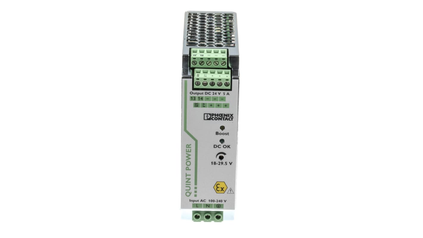Alimentatore a montaggio su guida DIN Phoenix Contact, 24V cc, 5A, 85 → 264 V ac / 90 → 300V cc, 120W