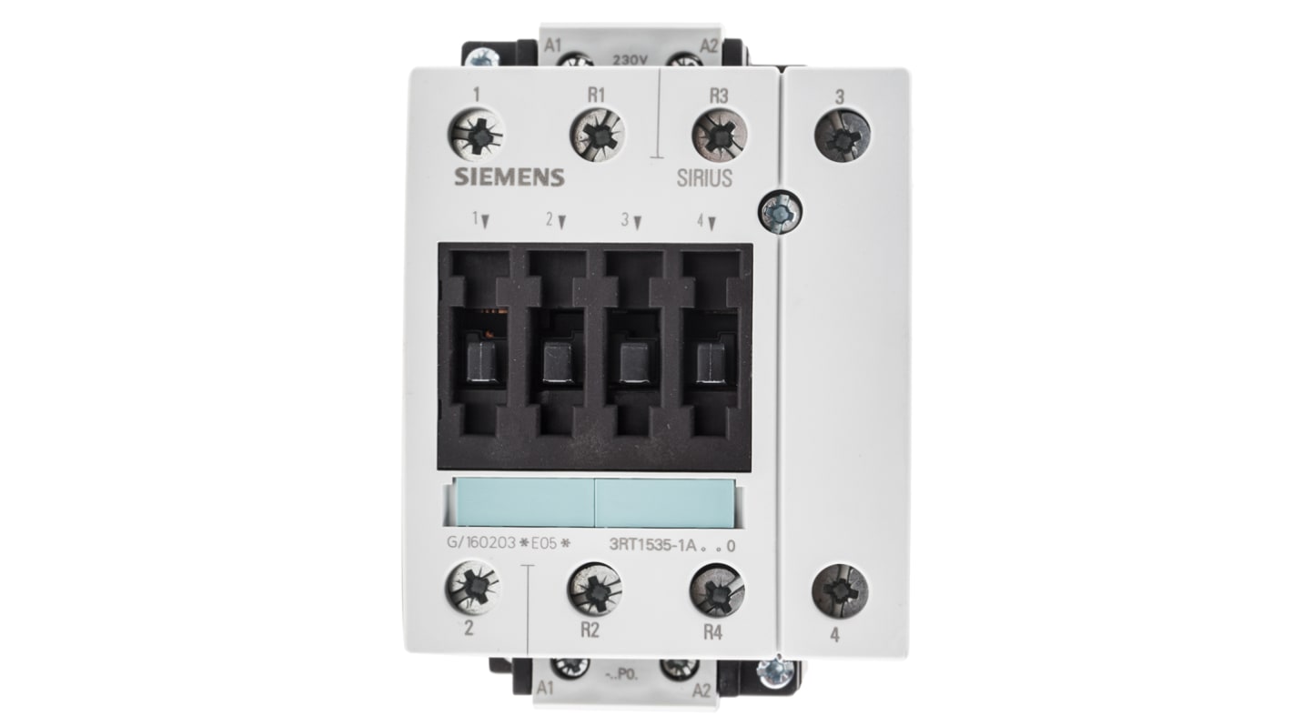 Siemens SIRIUS Classic 3RT1 Contactor, 230 V ac Coil, 4-Pole, 40 A, 18.5 kW, 2NO + 2NC, 400 V ac