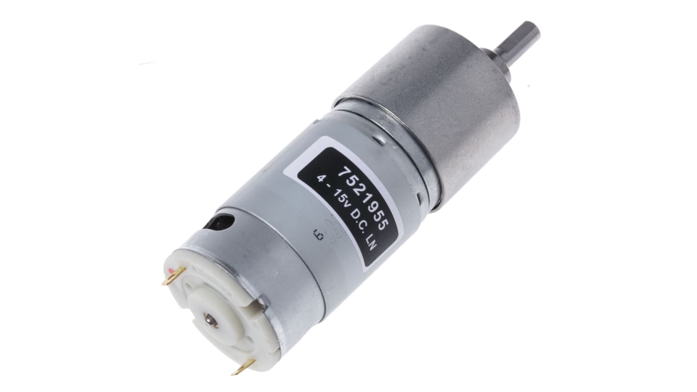 RS PRO Geared DC Motor, 11 W, 4.5 → 15 V dc, 206 gcm, 5216 rpm, 6mm Shaft Diameter