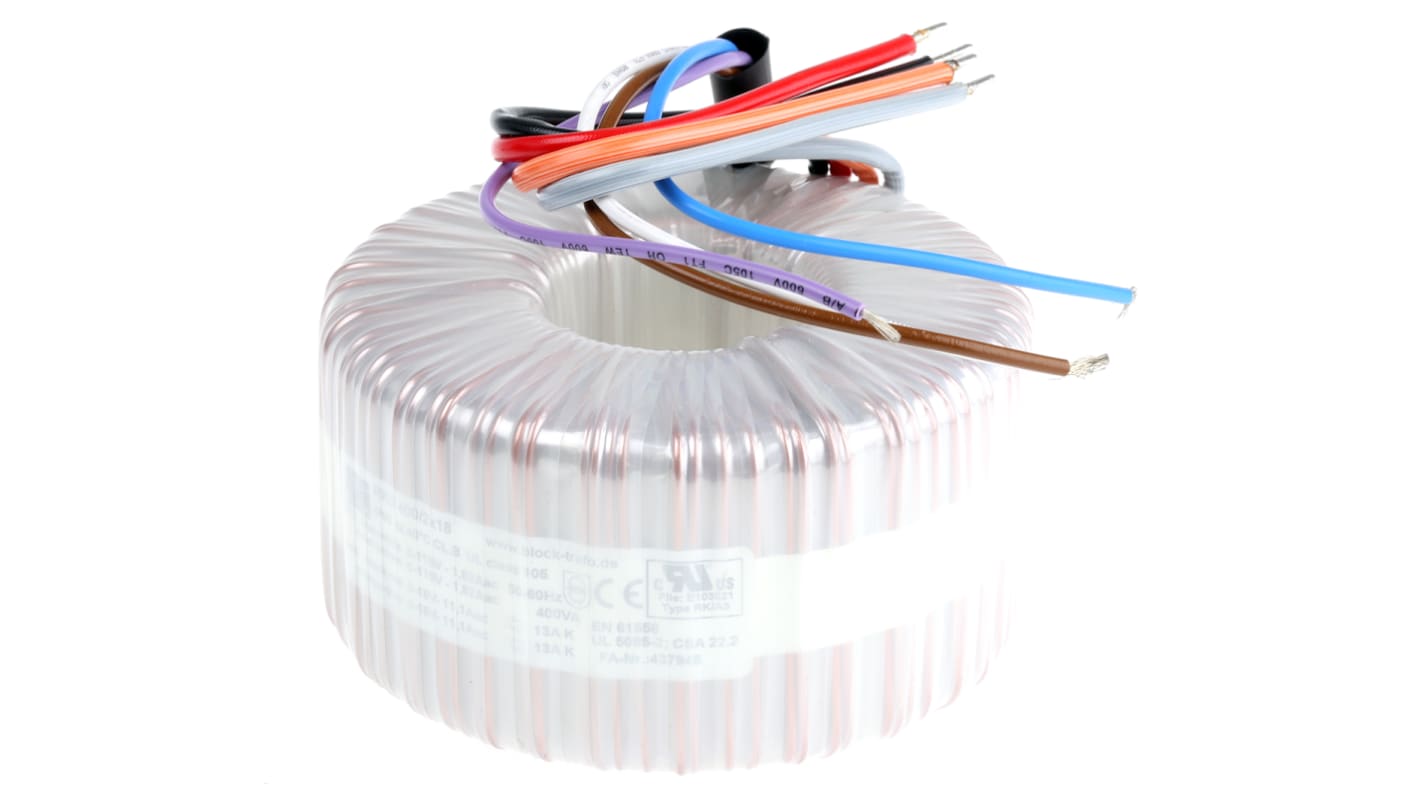 Block 115 V ac, 230 V ac, 2 x 18V ac Toroidal Transformer, 400VA 2 Output