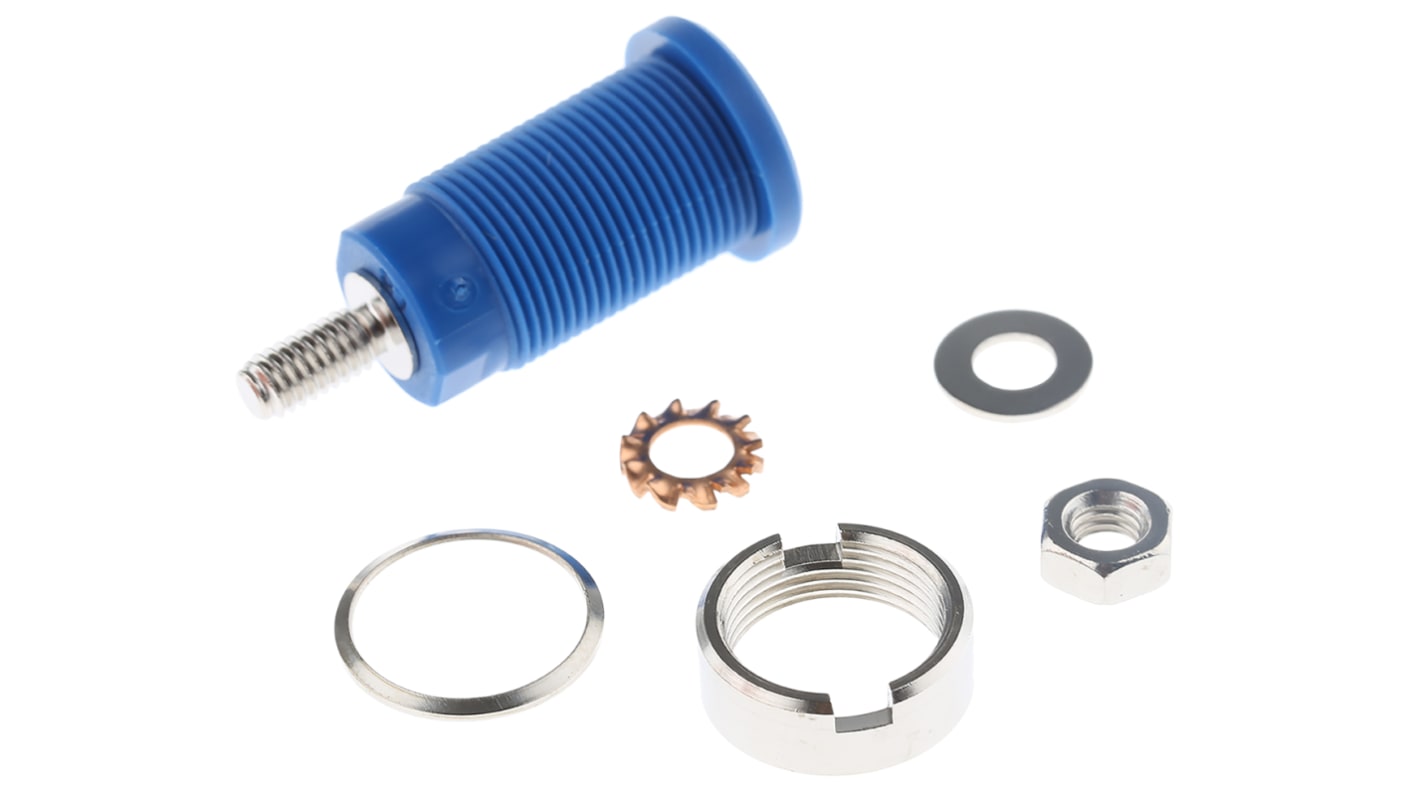 Schutzinger Blue Female Banana Socket, 4 mm Connector, Screw Termination, 32A, 1000V, Nickel Plating