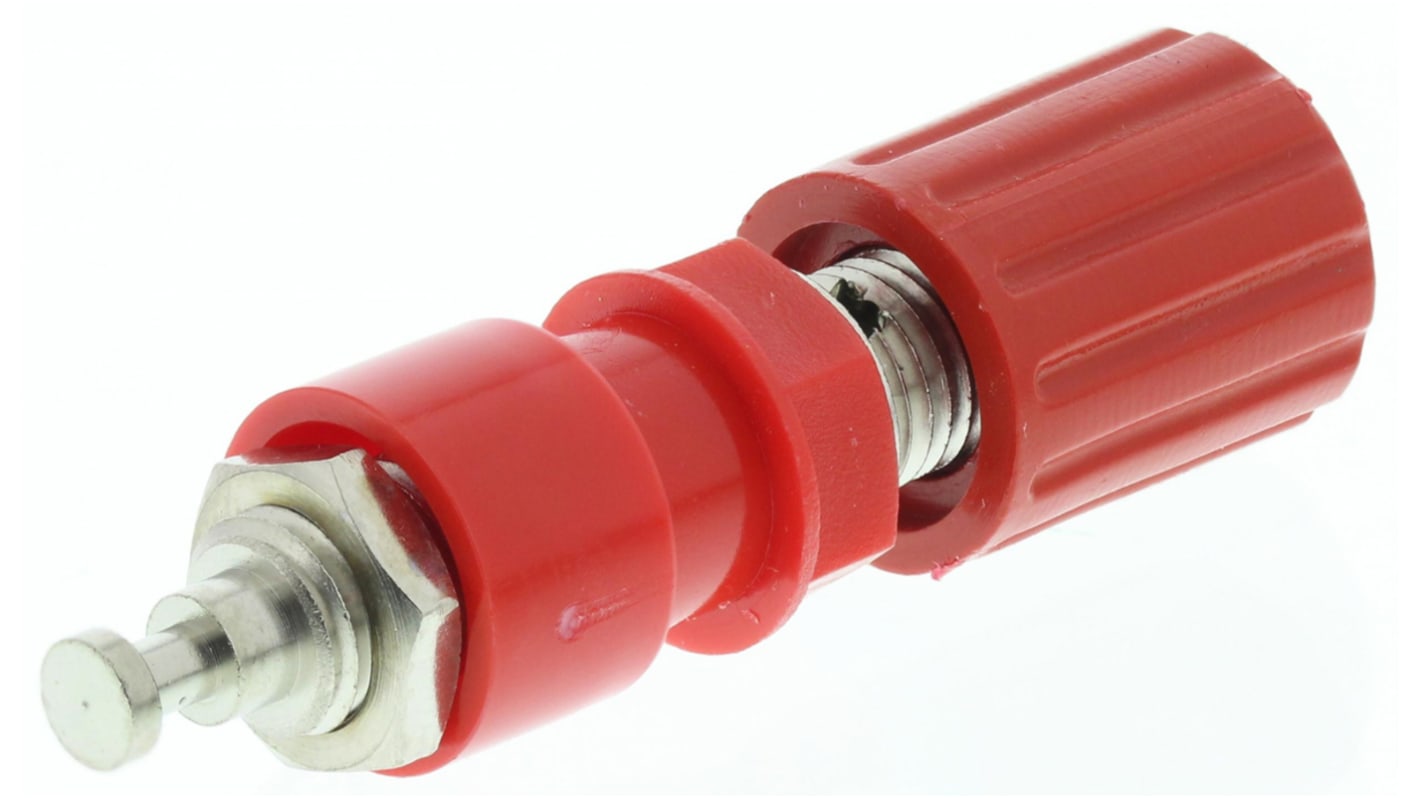 Schutzinger 4mm Polklemme Buchse vernickelt, Rot, 33 V ac, 70V dc / 36A