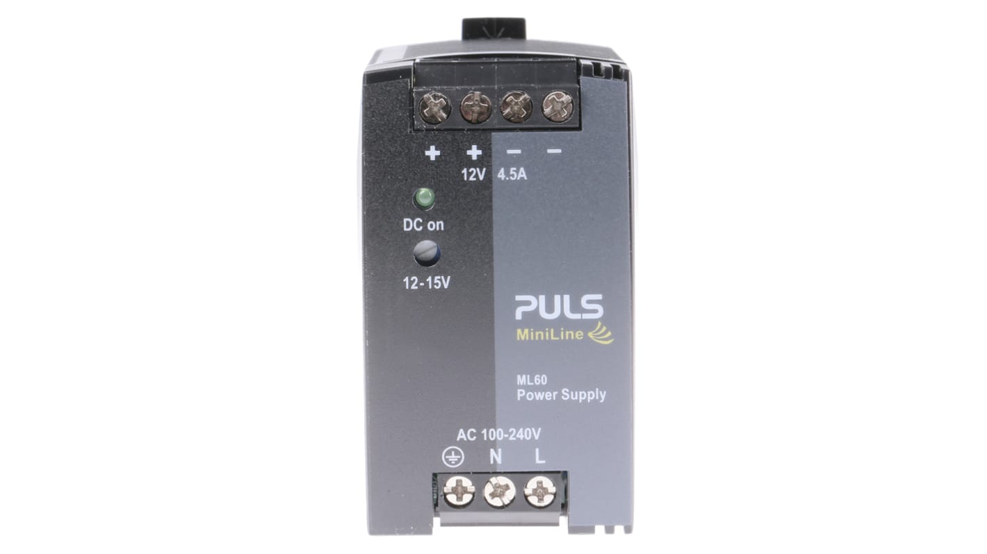 PULS MiniLine MLY DIN Rail Power Supply, 100 → 240V ac ac Input, 12V dc dc Output, 4.5A Output, 54W