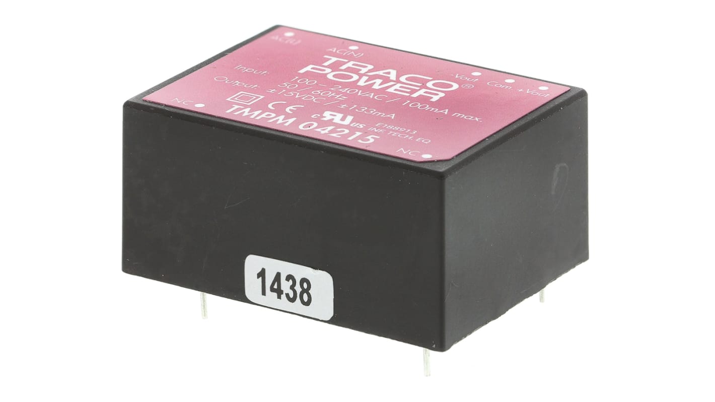 TRACOPOWER Switching Power Supply, TMPM 04215, ±15V dc, 133mA, 4W, Dual Output, 120 → 370 V dc, 85 → 264