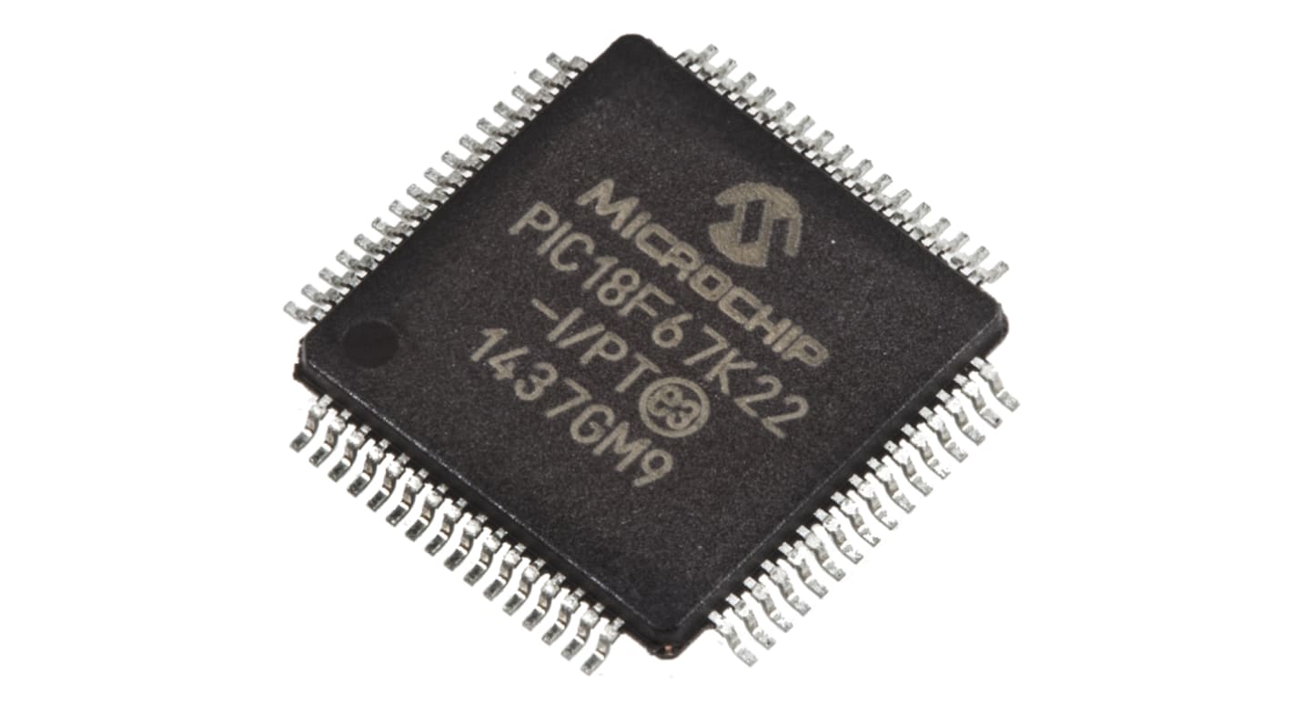 Microcontrolador Microchip PIC18F67K22-I/PT, núcleo PIC de 8bit, RAM 4 kB, 64MHZ, TQFP de 64 pines