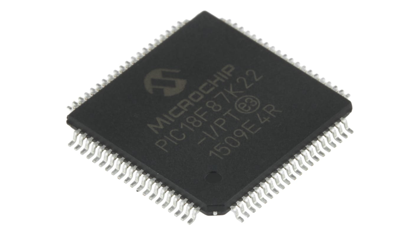 Microchip PIC18F87K22-I/PT, 8bit PIC Microcontroller, PIC18F, 64MHz, 1 kB, 128 kB Flash, 80-Pin TQFP