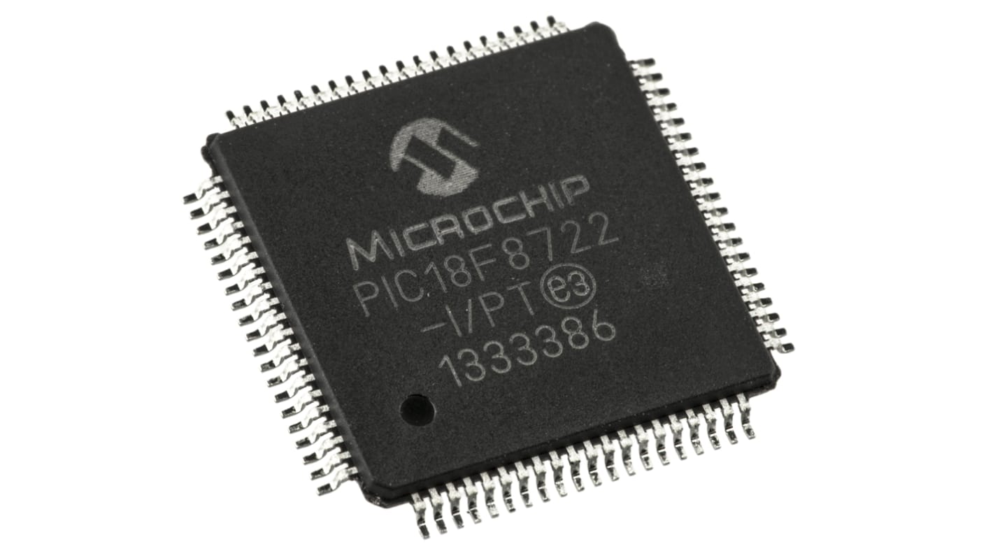 Microchip PIC18F单片机, PIC内核, 80针, TQFP, 最大40MHz, 1.024 kB、128 kB 闪存, 3.936 kB RAM