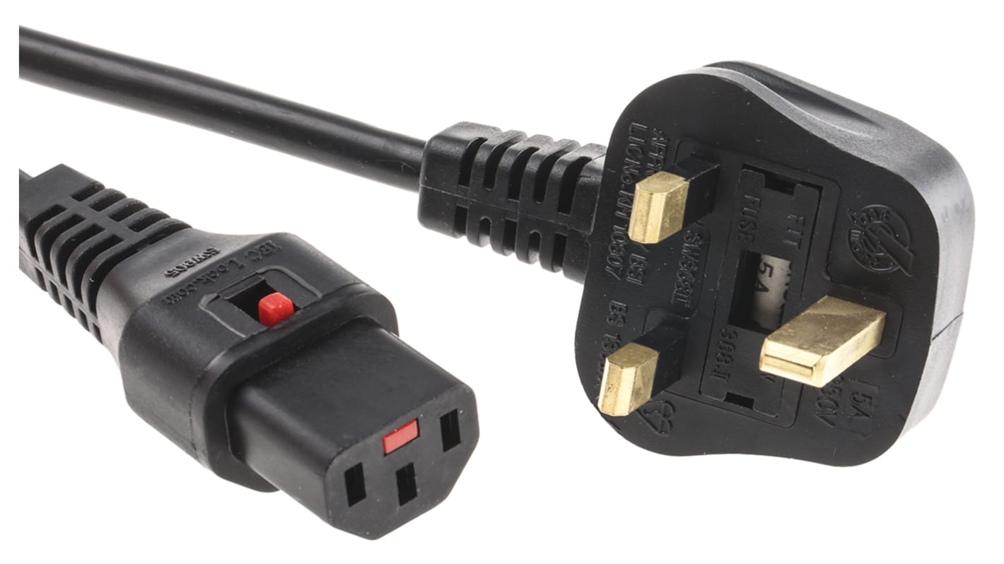 Schaffner IEC C13 Socket to Type G UK Plug Power Cord, 2m