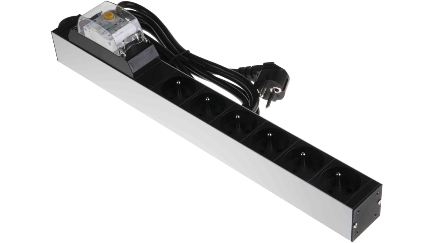 RS PRO Type E - French 6 Gang Power Distribution Unit, 2.5m Cable, 16A, RCD Protected