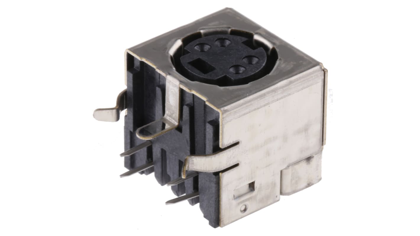 TE Connectivity 4 Pole Right Angle Miniature Din Socket, Female, Through Hole