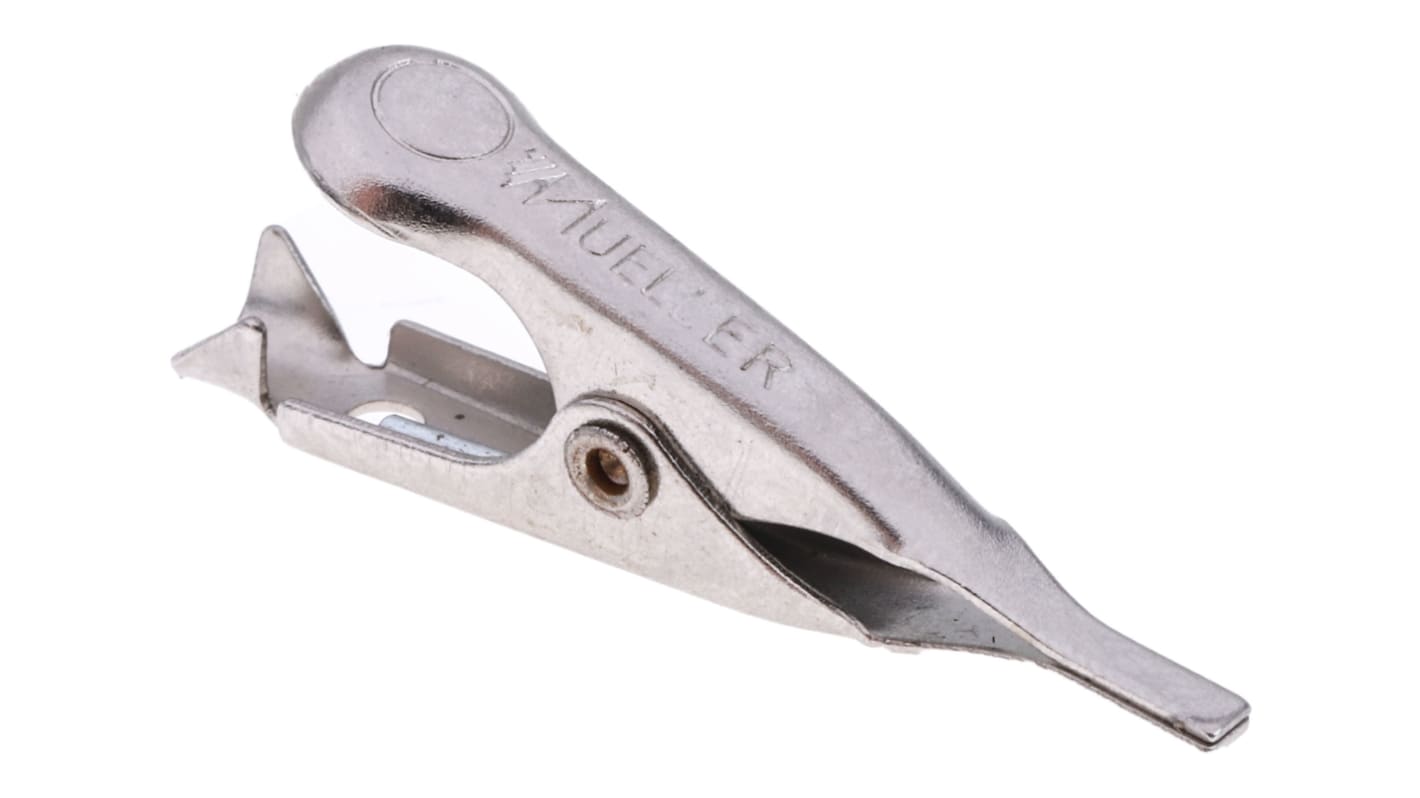 Mueller Electric 5A鳄鱼夹, 6mm开口, 镀镍钢，钢触点