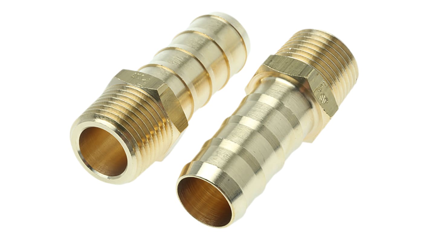 Legris Brass Pipe Fitting, Straight Threaded Tailpiece Adapter, Male R 1/2in to Male 16mm