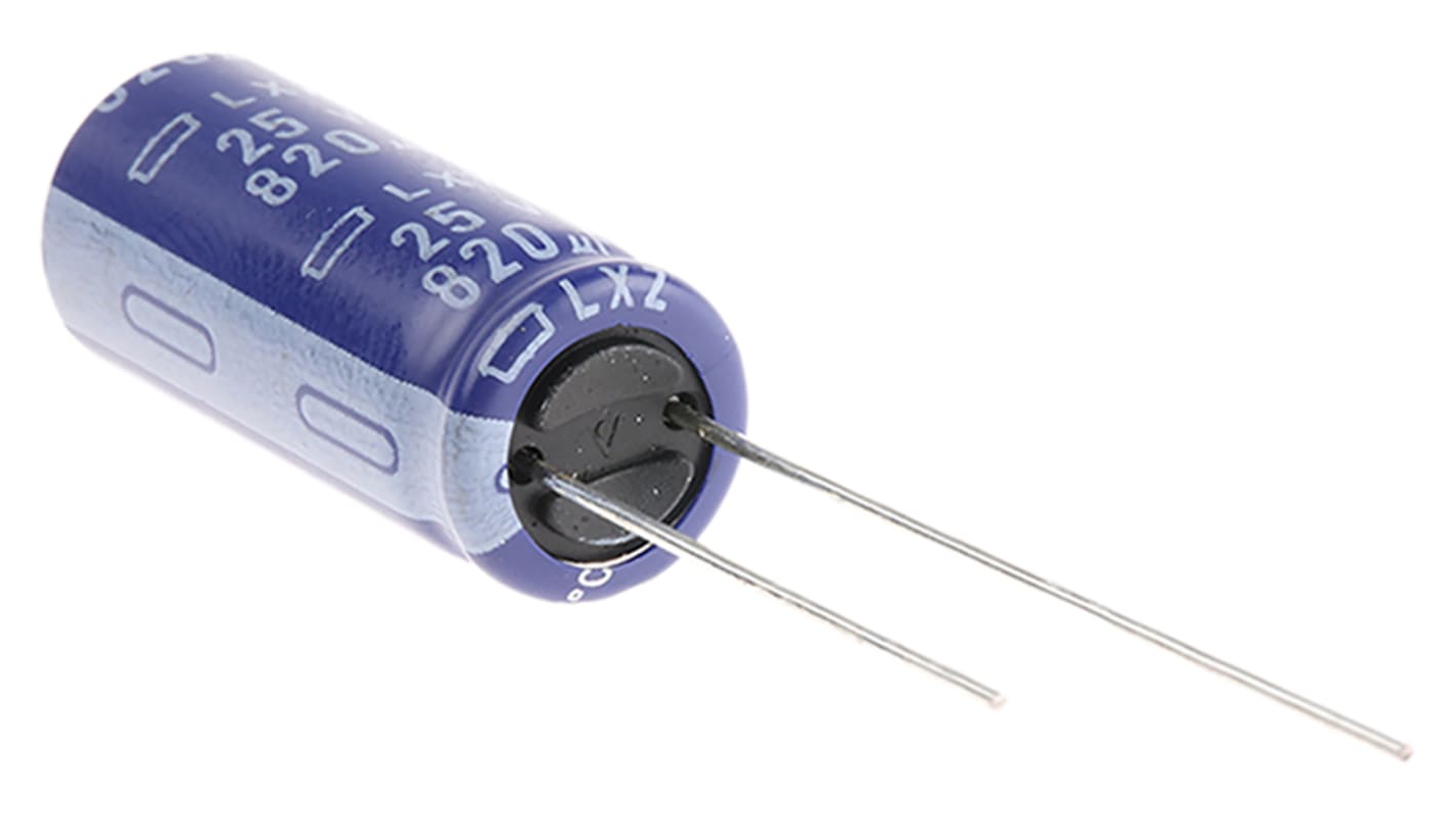 Nippon Chemi-Con 820μF Electrolytic Capacitor 25V dc, Through Hole - ELXZ250ELL821MJ25S