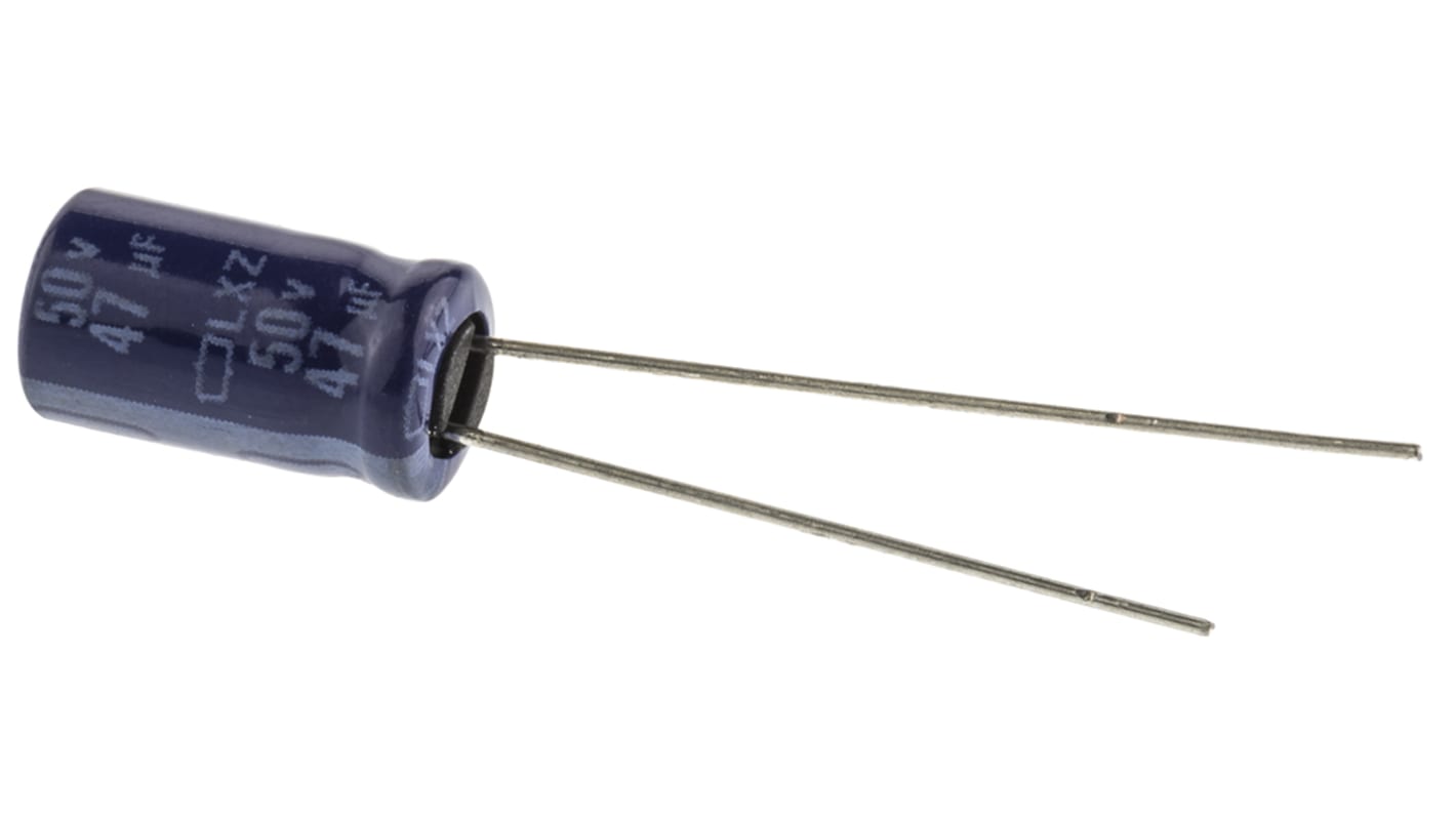 CHEMI-CON LXZ, THT Aluminium-Elektrolyt Kondensator 47μF ±20% / 50V dc, Ø 6.3mm x 11.5mm, bis 105°C