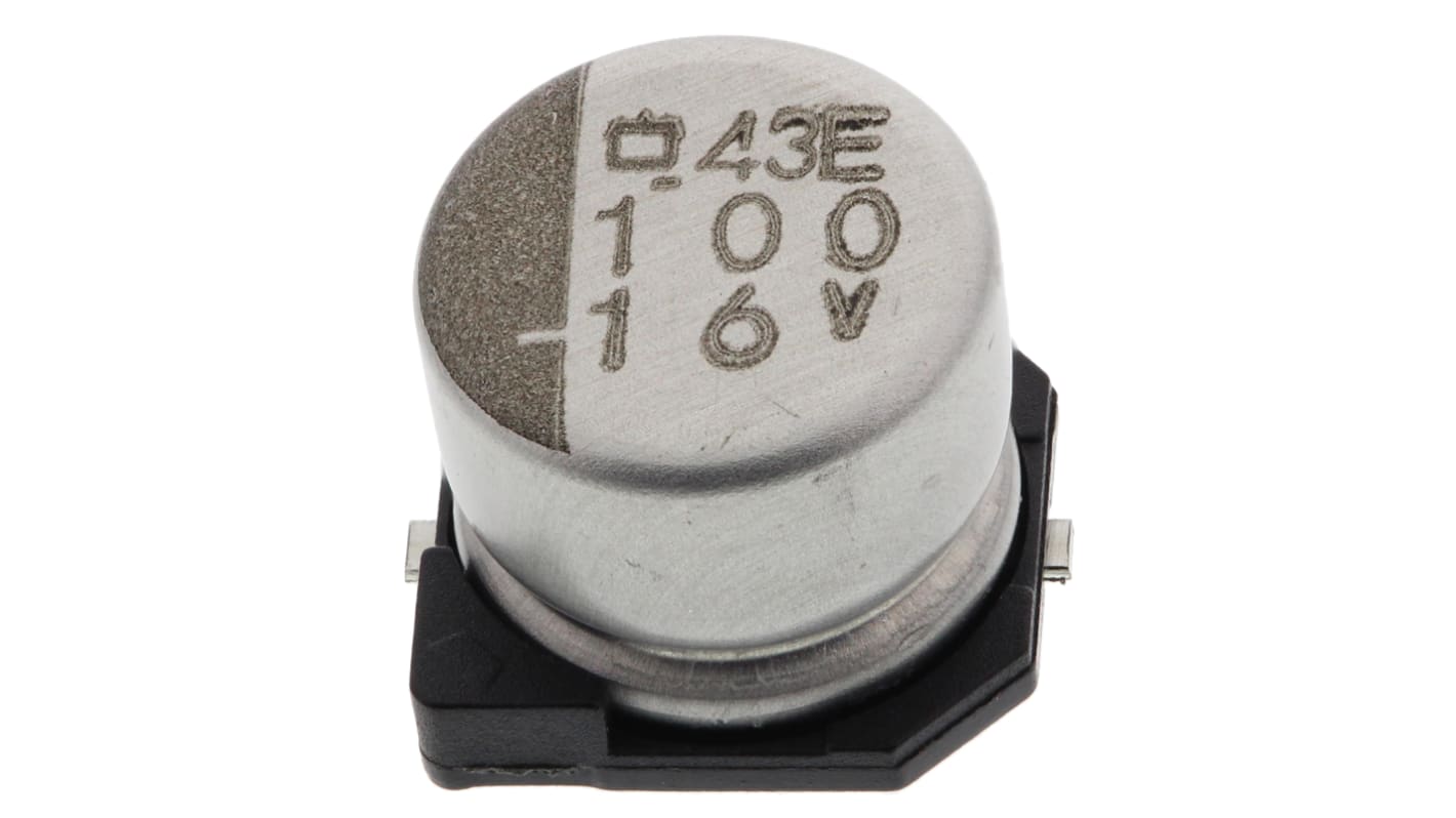 CHEMI-CON MVE, SMD Aluminium-Elektrolyt Kondensator 100μF ±20% / 16V dc, Ø 6.3mm x 5.2mm, bis 105°C