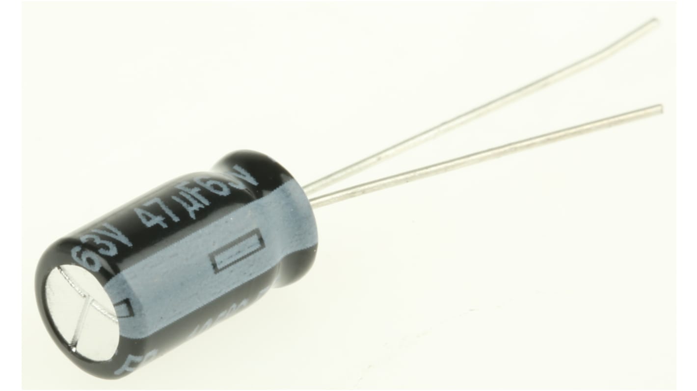 Panasonic 47μF Aluminium Electrolytic Aluminium Electrolytic Capacitor 63V dc, Radial, Through Hole - EEUFR1J470