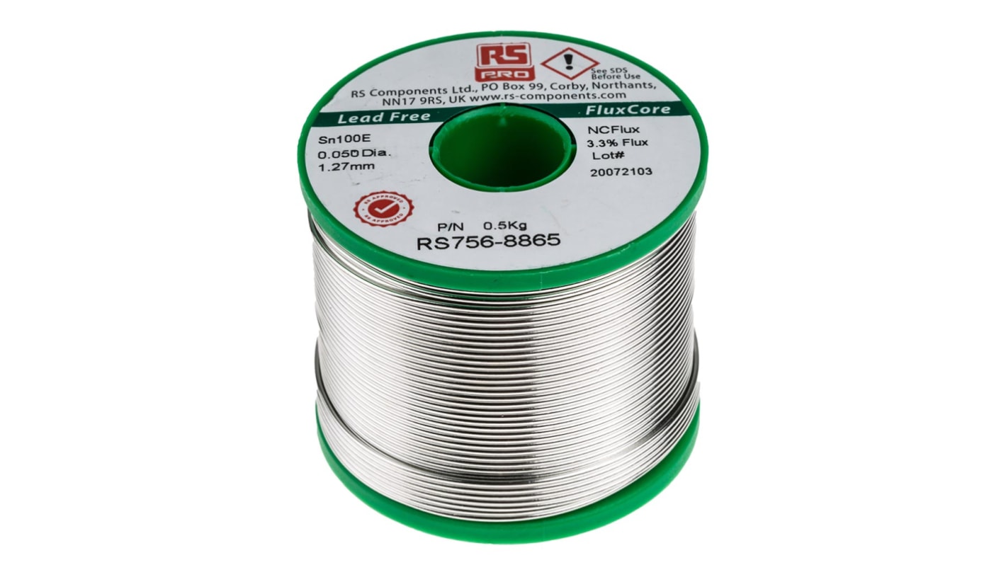 RS PRO SN100E NC600 Lötzinn bleifrei 99.5%Sn 0%Pb 0.5%Cu, 228°C, Ø 1.27mm / 500g