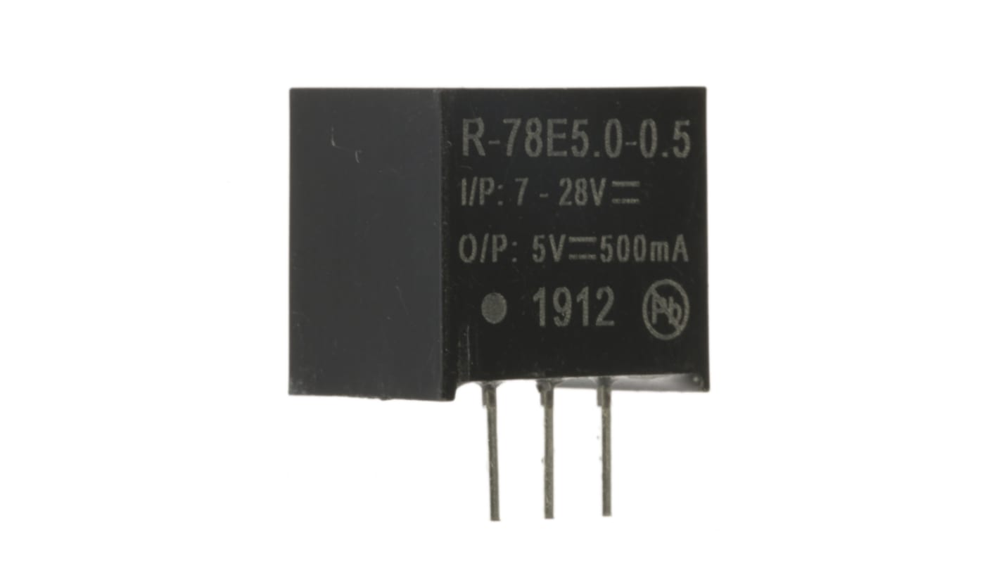 Recom Switching Regulator, Through Hole, 5V dc Output Voltage, 7 → 28V dc Input Voltage, 500mA Output Current, 1