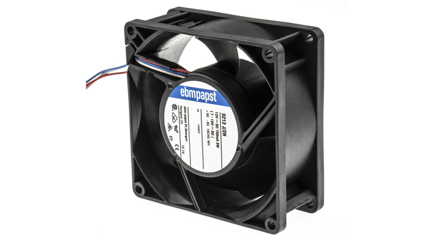 ebm-papst 3200 J - S-Force Series Axial Fan, 12 V dc, DC Operation, 146m³/h, 9W, 92 x 92 x 38mm