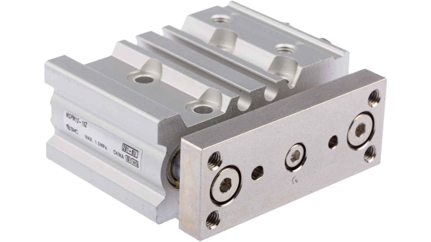 SMC ガイド付シリンダ, ストローク:10mm, ダブル, 1 MPa SMC ガイド付シリンダ, ストローク:10mm, ダブル, 1 MPa
