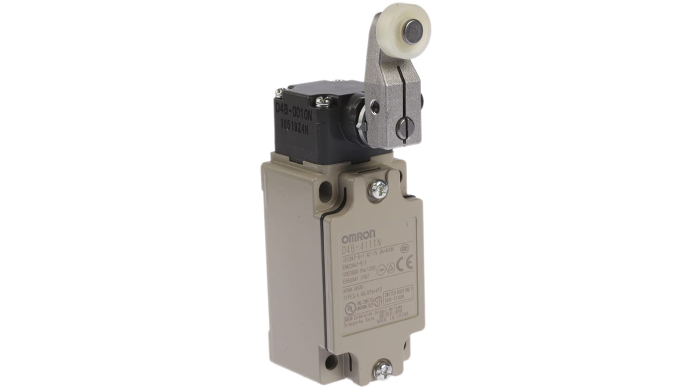 Omron D4B-N Series Roller Lever Interlock Switch, NO/NC, IP67, DPST, Metal Housing